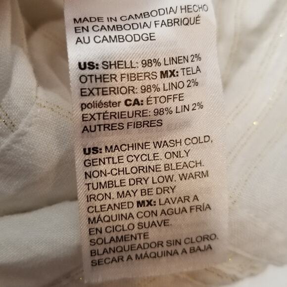 Chico's Women's Linen Short Sleeve Button Up Blouse Cream Gold Thread Size Small - Picture 4 of 5